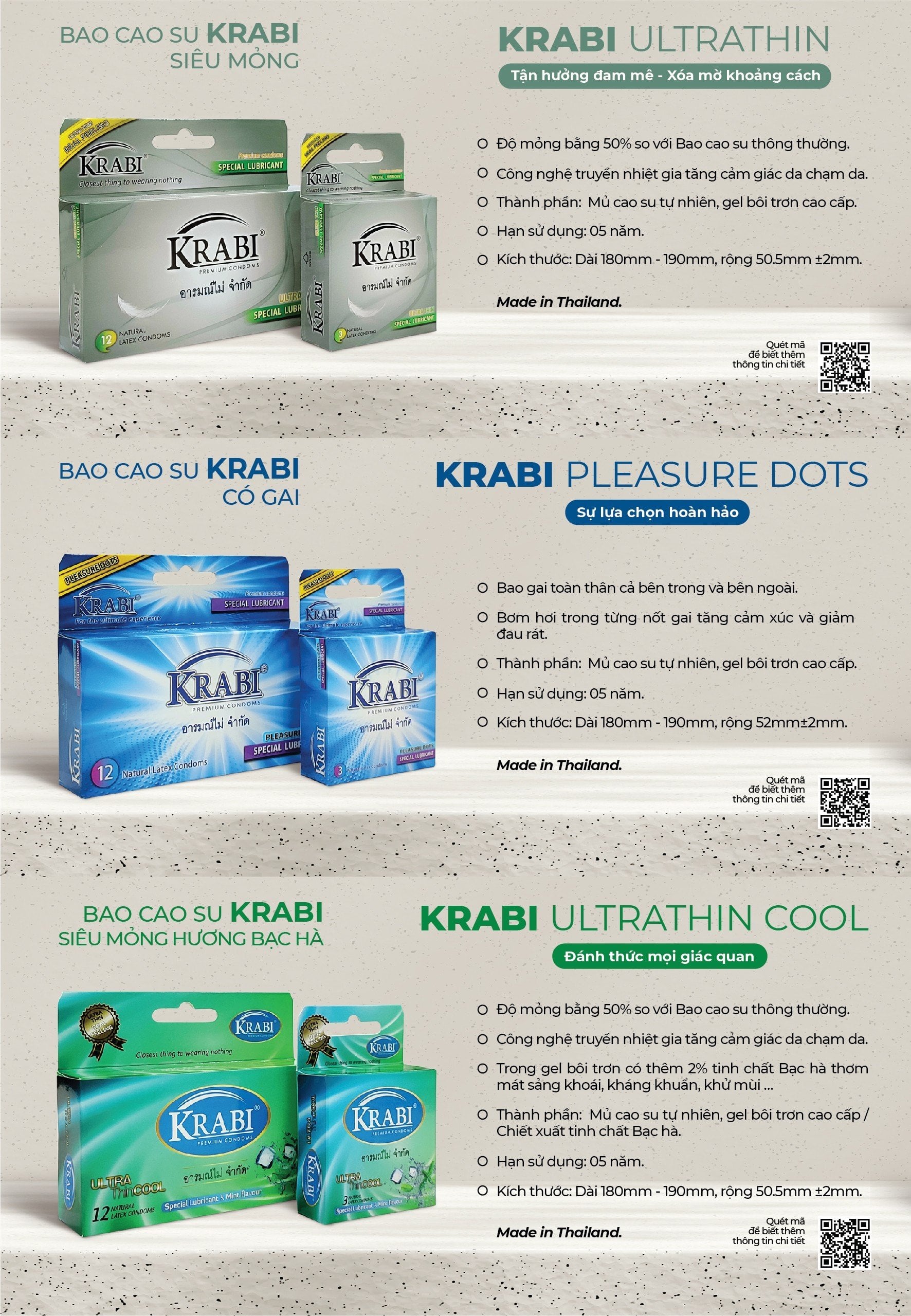 Bao cao su Krabi siêu mỏng - Ultrathin Krabi Premium Condoms, nhập khẩu Thailand