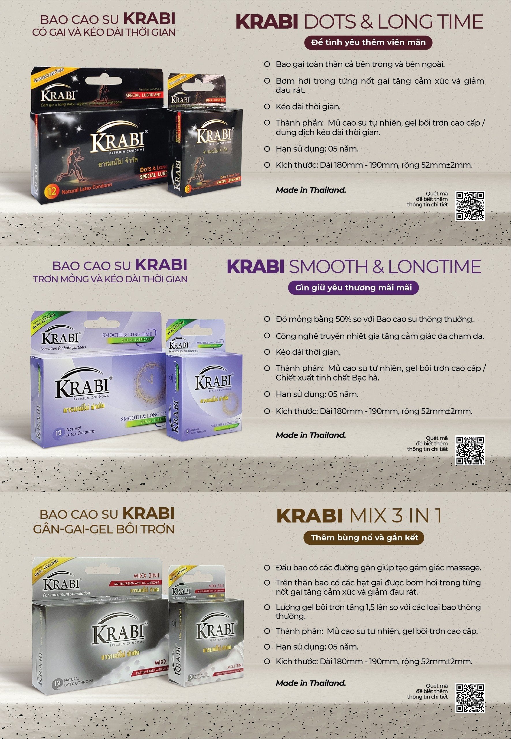 Bao cao su Krabi trơn mỏng và kéo dài thời gian – Smooth &amp; Longtime Krabi Premium Condoms, nhập khẩu Thailand