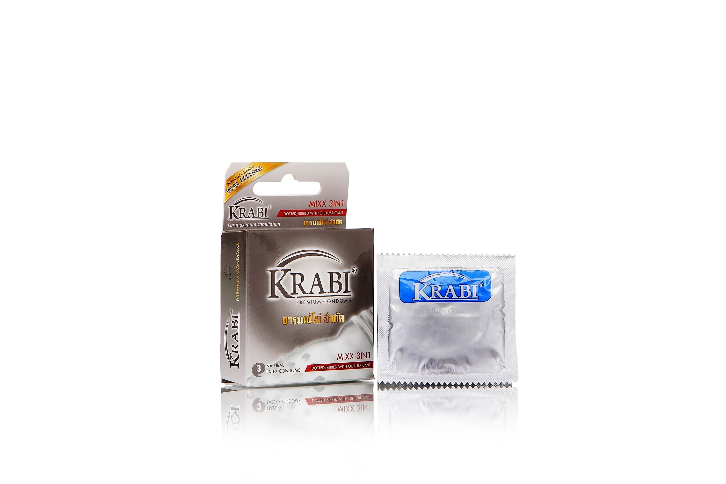 Bao cao su Krabi gân-gai-gel bôi trơn - Mixx 3in1 Krabi Premium condoms, nhập khẩu Thailand