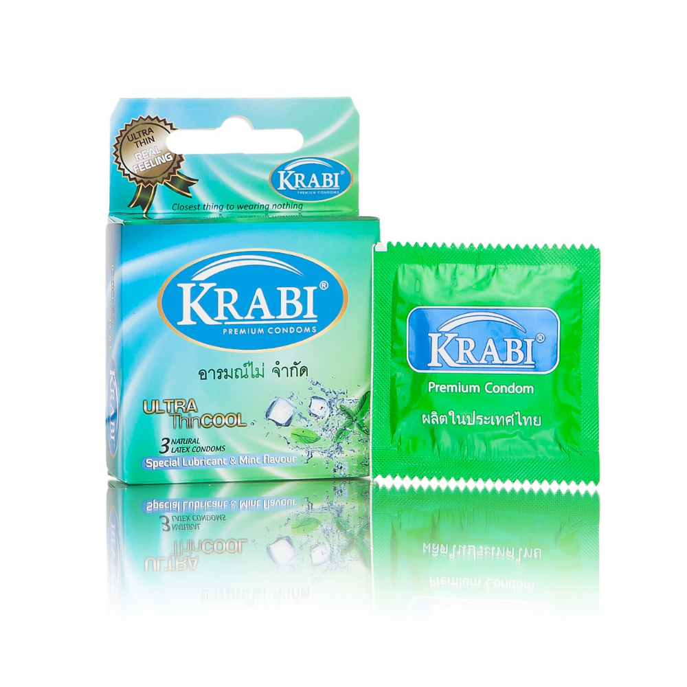 Bao cao su Krabi Siêu mỏng/ Hương bạc hà – Ultrathin Cool Krabi Premium Condoms, nhập khẩu Thailand