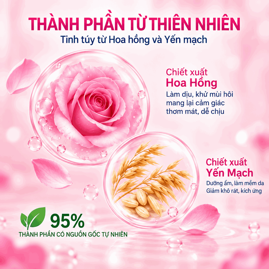 Dung dịch vệ sinh MANTOVANI Soothing PH 4.5 -  Rose water and Oats - chiết xuất từ NƯỚC HOA HỒNG VÀ Yến Mạch