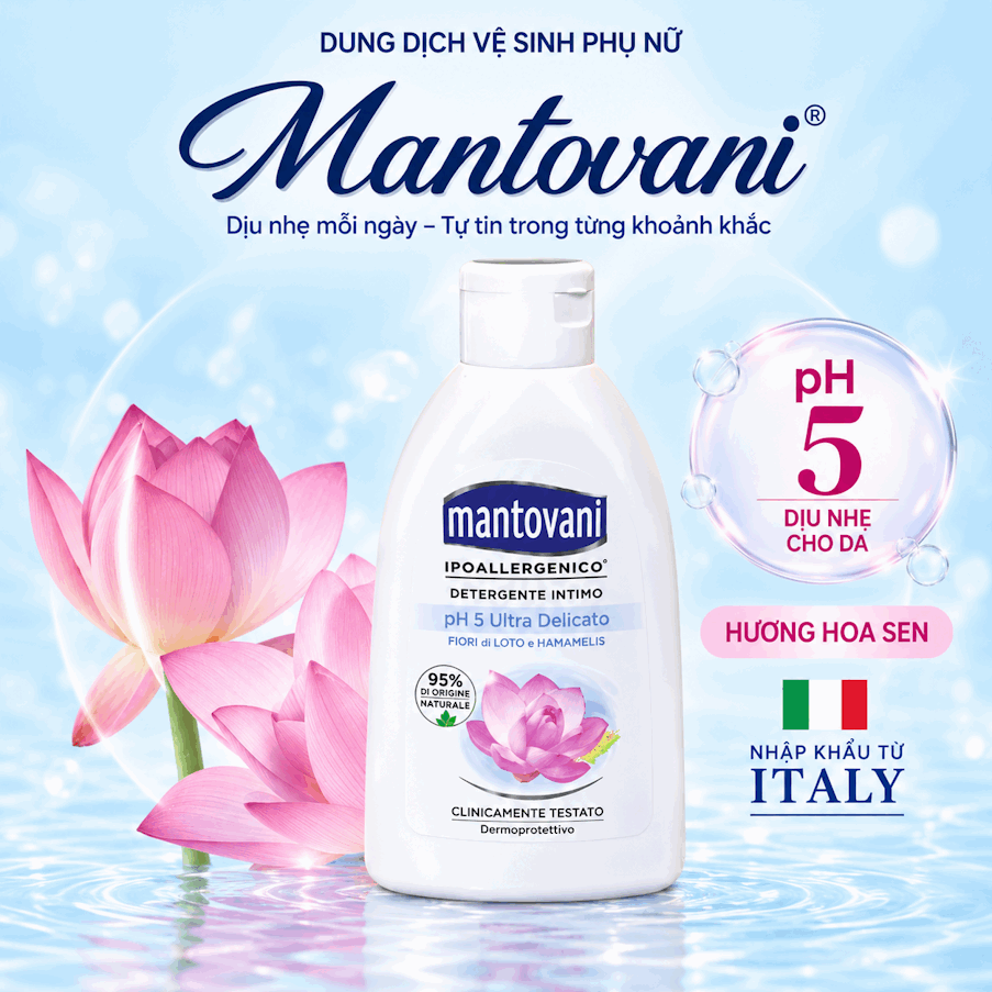 Dung dịch vệ sinh MANTOVANI Ultra delicate PH 5 - Lotus Flower and Hamamelis - Chiết xuất hoa sen và cây phỉ HAMAMELIS