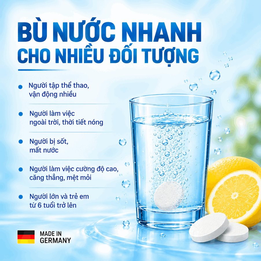 Thực phẩm bảo vệ sức khỏe Sủi điện giải NutschÖn – ION Drink Electrolyte effervescent tablets, nhập khẩu từ Germany, tuýp 10 viên.