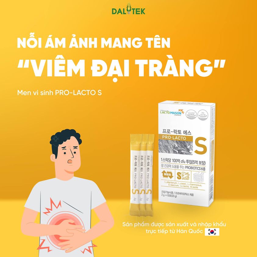 Men vi sinh PRO LACTO - S , gói 2g chứa 6 chủng men vi sinh và 10 tỷ lợi khuẩn, nhập khẩu từ Hàn Quốc. Hộp 10 gói và 30 gói .