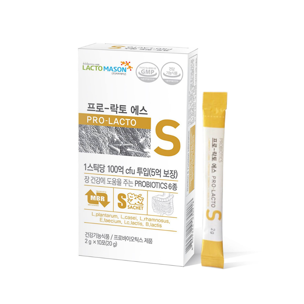 Men vi sinh PRO LACTO - S , gói 2g chứa 6 chủng men vi sinh và 10 tỷ lợi khuẩn, nhập khẩu từ Hàn Quốc. Hộp 10 gói và 30 gói .