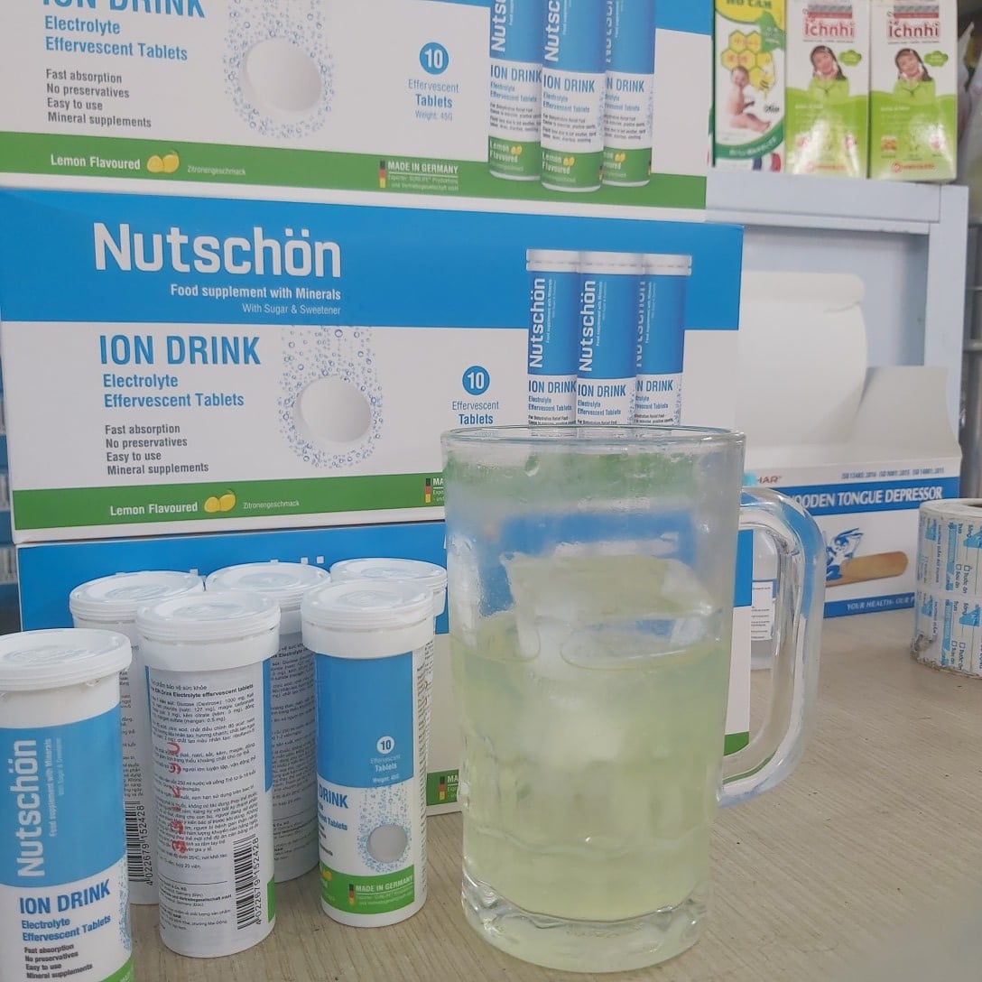 Thực phẩm bảo vệ sức khỏe Sủi điện giải NutschÖn – ION Drink Electrolyte effervescent tablets, nhập khẩu từ Germany, tuýp 10 viên.