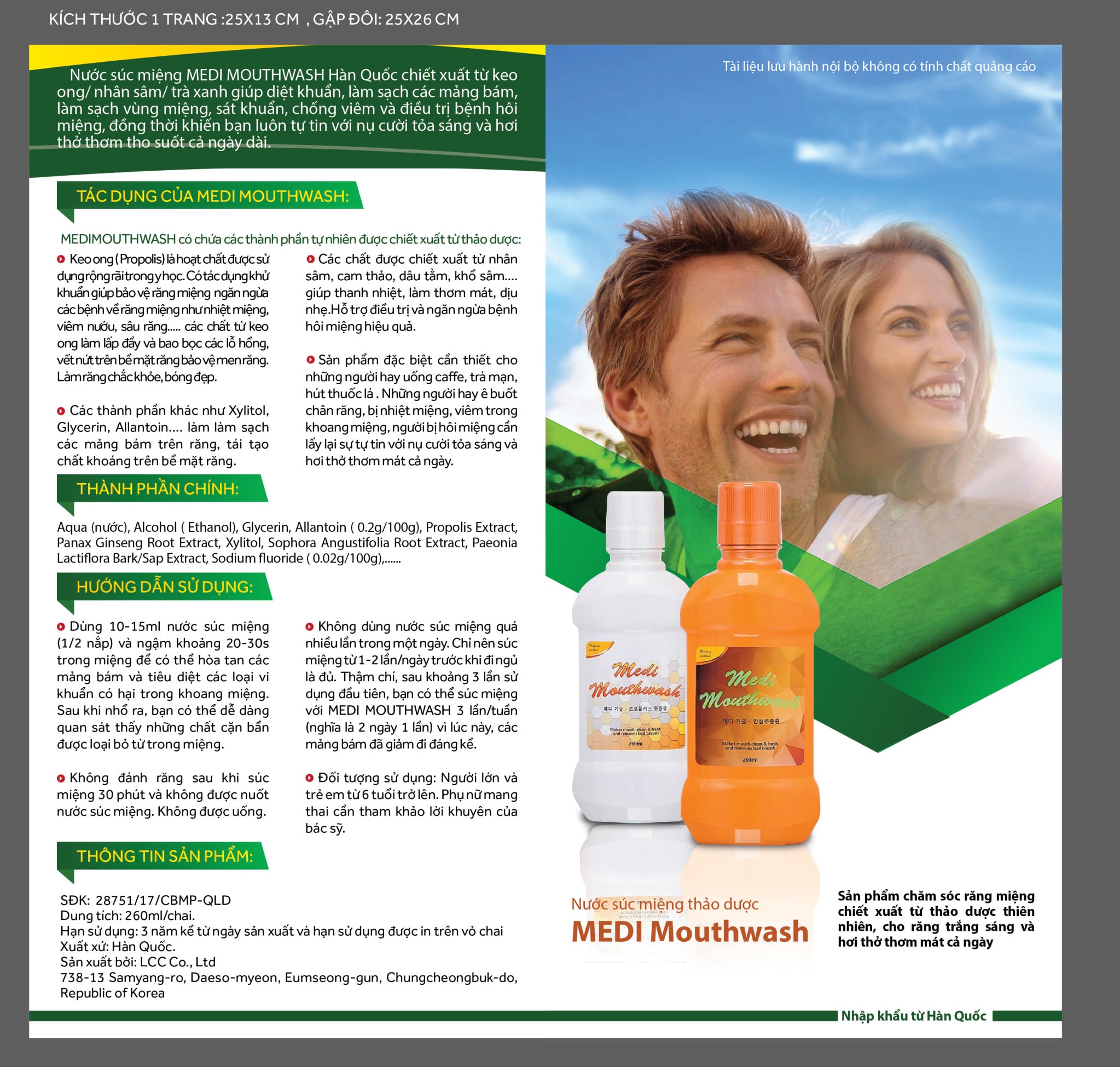 Nước súc miệng Medi Mouthwash Propolis vị keo ong, nhập khẩu từ Hàn Quốc, chai 260ML