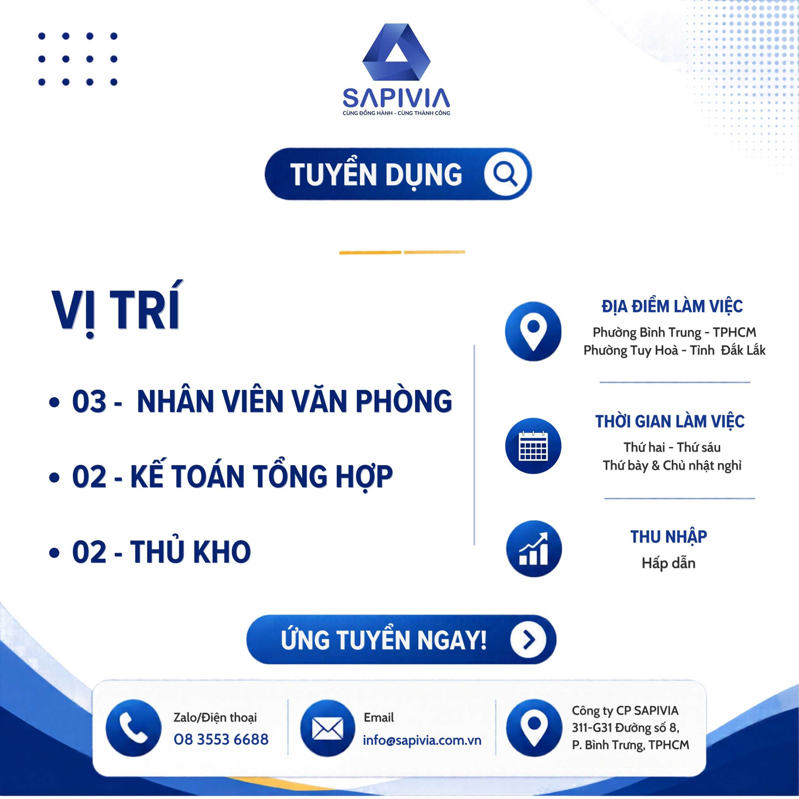 TUYỂN DỤNG NHÂN VIÊN VĂN PHÒNG, KẾ TOÁN TỔNG HỢP &amp; THỦ KHO